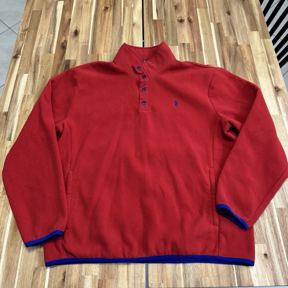Polo Ralph Lauren Pullover Mens L Red T Snap Fleece Performance Preppy Golf Pony